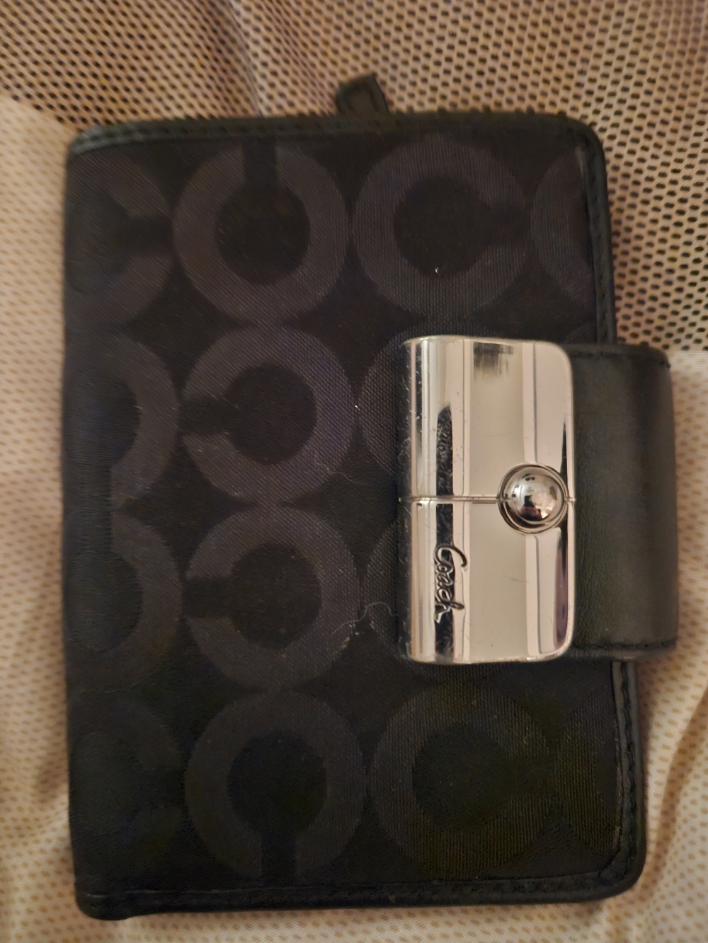 Coach Black Signature Canva Wallet with Silver Clasp